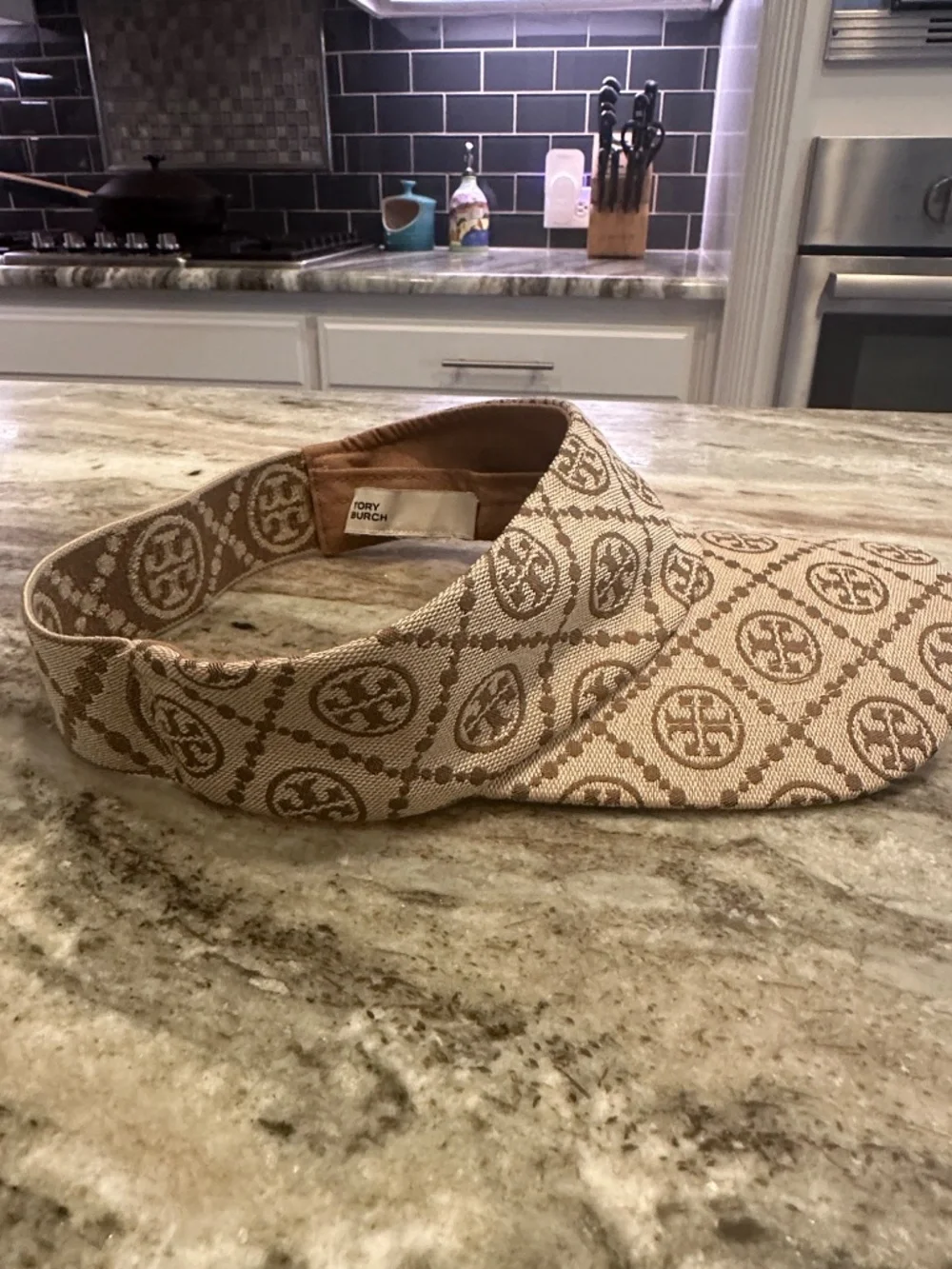 Tory Burch T Monogram Jacquard Visor Hazel NWOT